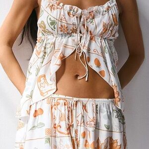 Urban Outfitters Floral Print Pajama Set - White and Orange